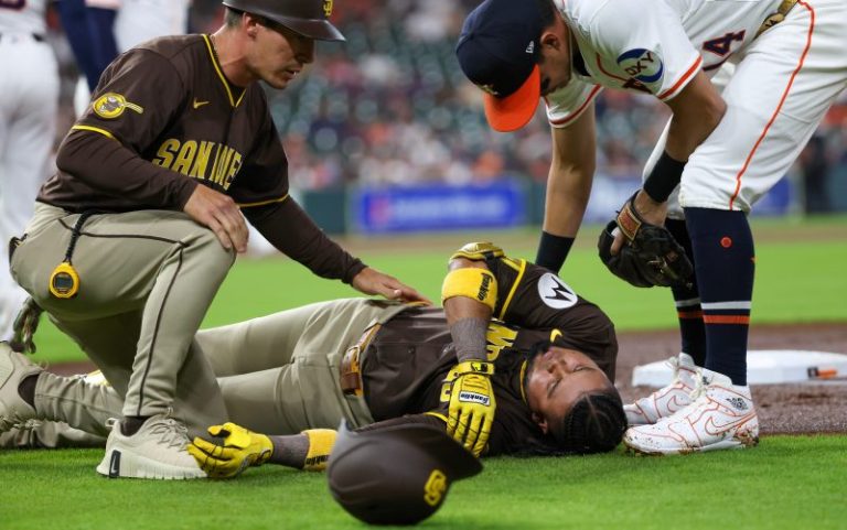 Three-time batting champion hospitalized after collision at first base
