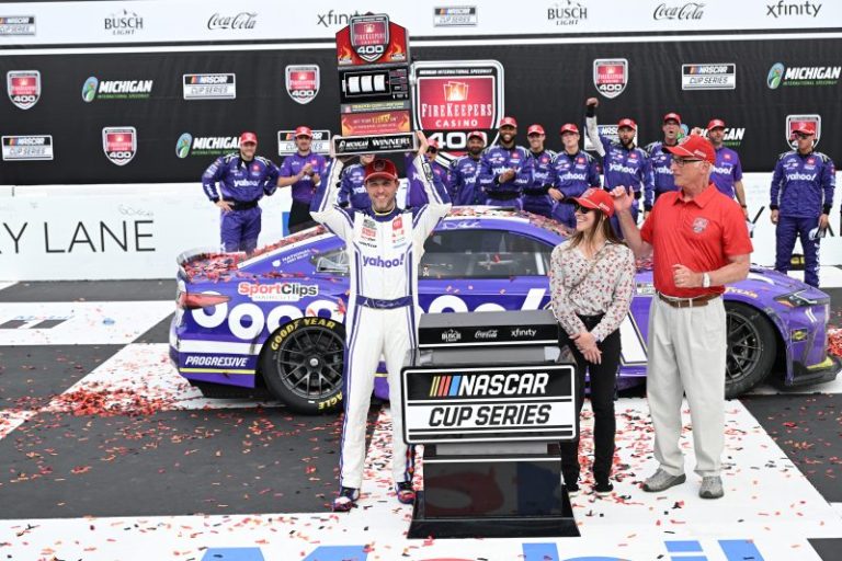 Hamlin wins NASCAR race at Michigan, taunts crowd with OSU chant