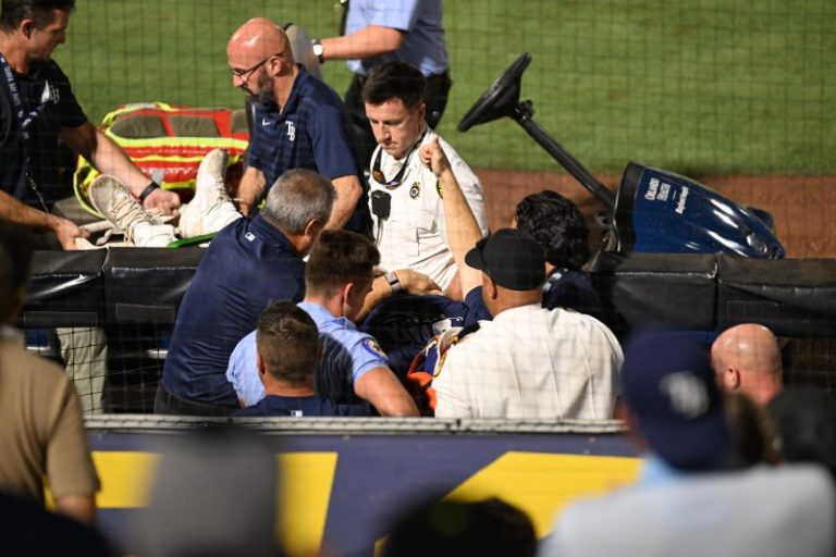 MLB player carted off after being hit by line drive in dugout